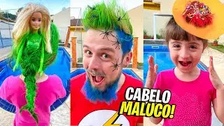 MINHAS FILHAS FIZERAM DIA do CABELO MALUCO COM COISAS DA CASA! MELHORES CABELOS MALUCO FÁCEIS!