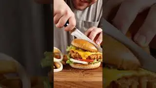 🍔🐔 Сочный куриный бургер Мичиган-Средний Запад 🌽🧀 | Звуки ASMR для резки умным ножом