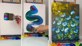 How to Draw Beautiful Blue Flowers | Easy Acrylic Painting Tutorial for Beginners