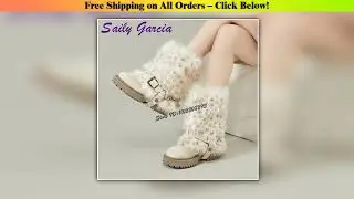 Round Toe Warm Faux Fur Snow Boots Belt Buckle Straps Square Heel Hot Girl Two-Wear Mid-calf Boots