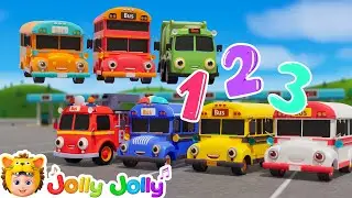 Ten Little Buses | Learn Numbers & Vehicles | Jolly Jolly - Nursery Rhymes