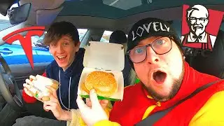 VEGAN KFC BURGER MUKBANG IN TESLA!