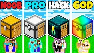 Minecraft: FAMILY CHEST HOUSE BUILD CHALLENGE - NOOB vs PRO vs HACKER vs GOD in Minecraft