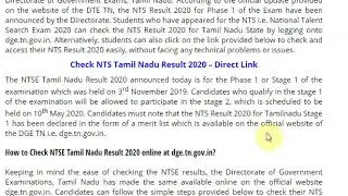NTSE Result Tamil Nadu 2020 Declared, Get Direct Link Here, Check NTS Result at dge.tn.gov.in