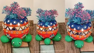 How to make mini  tortoise planter#diy #creativeplanters #art #craft  #handmadeplanter #glassbottle