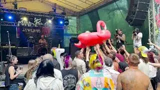 Jawless - Reborn/Theresa Vendetta is crowdsurfing on giant flamingo mattress/@ Punk Rock Holiday 2.5