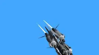 H Wing Fighter with laser gun and jet drive in different flights - blue screen effect
