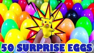 50 Surprise Eggs with characters of cartoons I caught pokemon go PIKACHU Unboxing by TheSurpriseEggs