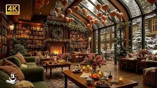 Valentine Library Jazz with Snowglass Conservatory View | Deep Reading Flow, Hearth Glow & Stillness