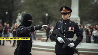 A masked attacker hurled a knife at the tomb guard &mdash; yet the blade never hit its mark.