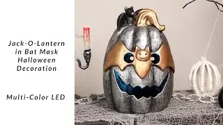 Metallic Jack-O-Lantern in Bat Mask Halloween Decoration - 14