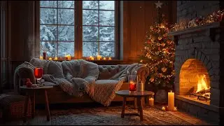 Christmas Music & Cozy Porch Ambience 🎄 Fireplace Crackling & Gentle Snowfall | Relax, Sleep, Study