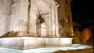 Fountain on the Capitol Square. Night. Rome, Italy. 4K