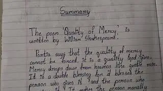 The summary of the 'QUALITY OF MERCY' for 10 th class