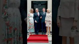 Keir Starmer and Victoria Starmer welcome President Macron and Brigitte Macron to Downing Street