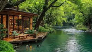 Spring Morning Coffee Shop Ambience in Forest | Relaxing Instrumental Piano Music For Study And Work