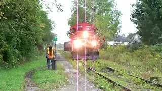 CN Train Crosses Alma Street in St. Thomas, ON