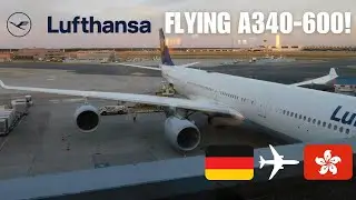 FLYING RARE A340-600! Lufthansa Airbus A340-600 evening take off from Frankfurt