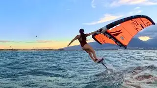 A late wing foil session with Mona