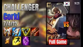 CHALLENGER Top Corki vs Malphite lol KR solo rank Full Game 14.21