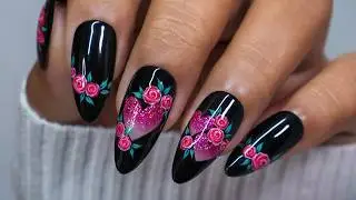 🌹 Elegant Rose Nail Art with Glitter Heart | Full Tutorial