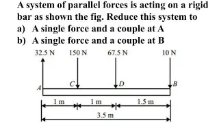 Force and Couple System / A system of parallel forces is acting on a rigid bar / Applied Mechanics