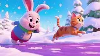 ❄️🐰🐱🏁 Большая снежная гонка кролика и кота | Веселая детская песенка | Приключенческая песенка дл...