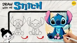 How to Draw Stitch in 10 Minutes Like a Disney Artist | EASY Simple Tutorial #art #stitch #disney