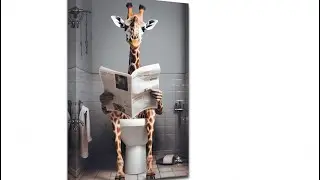 CXHOSTENT Funny Giraffe Bathroom Canvas Wall Art Giraffe Reading Newspapers Toilet Pictures Prints