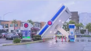 San Diego gas station canopy falls over during storm