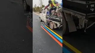 Automatic road line marking machine 🚜🚙🚗 #shorts #vehicleroadpaint thermoplastic #smartwork #roadline