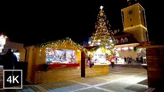 Europe Christmas Market Brasov - Romania in 4K- The magic of Night Walk
