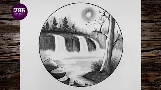 How to draw circle in waterfall landscape step by step | Pencil art for beginners | ARTY Canvas.