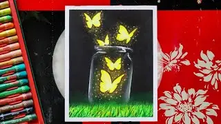 Glowing butterfly drawing / easy oil pastel drawing for beginners / oil pastel drawing