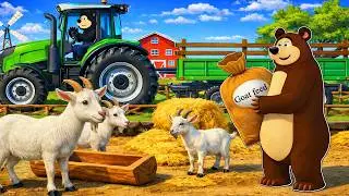 The Bear Farm: Cleaning the Goat Barn & Feeding Corn | Real Farm Animation