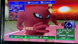 Pok&eacute;mon stadium 1: Hitmonlee uses Rock Slide and Earthquake in Gen 1 stadium