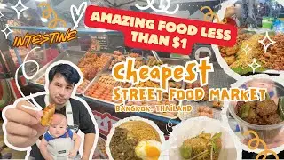 BEST CHEAPEST STREET FOOD MARKET, BANGKOK: 20 bht pad thai, 5 bht grilled beef & more!