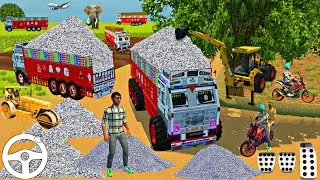 Drive Tata Truck And ROAD ROLLER JCB Unloading Stone From Dumper Truck in Game 🔥 Part 344 #gaming 