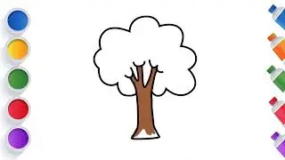 Tree Painting, Drawing and Coloring for Kids - How to Draw Tree - Easy Tree Drawing