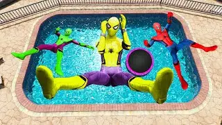 GTA 5 Rainbow Pink Vs Yellow & Red Spiderman Jumping into Pool (Euphoria Physics/Ragdolls) #2