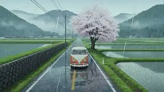 ☕ Calm Road Trip at Sunset &mdash; Cozy Ghibli Rain Lofi Ambience