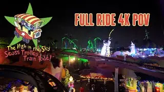 High in the Sky Seuss Trolley Train Ride Nighttime Christmas 4K POV | Islands of Adventure