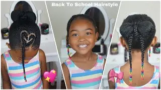 Natural Hair Kids Heart Braid & Bow Bun l Cute Back to School Protective Style!!!