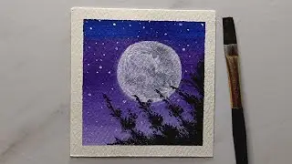 How to Paint Moon & Night Sky | Easy Acrylic Painting for Beginners | Simple & Beautiful Moon Art