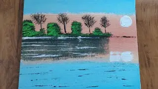 Sunset Landscape/Simple Abstract Painting Demo/Daily Art Therapy/Easy Acrylic for Beginners