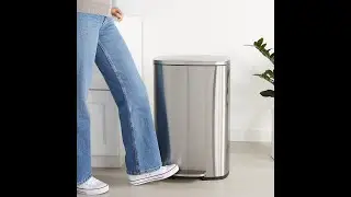 Amazon Basics Smudge Resistant Rectangular Trash Can With Soft-Close Foot Pedal, Brushed Stainless