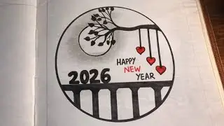 Happy New Year 2026 Drawing | Easy Circle Art with Hearts | New Year Art 2026