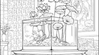 Luxurious Aquarium with Flowers Living Room Decor Zen Color app Paint by Number #coloringbook
