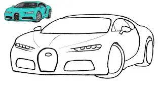 Easy Bugatti Chiron Car Drawing | How to Draw Bugatti Front 3/4 View Step by Step