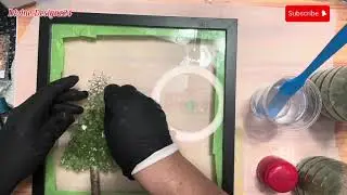 #111 Crushed Glass Christmas Tree on a Shadow Box Frame/With a Card Stock Picture in the Background